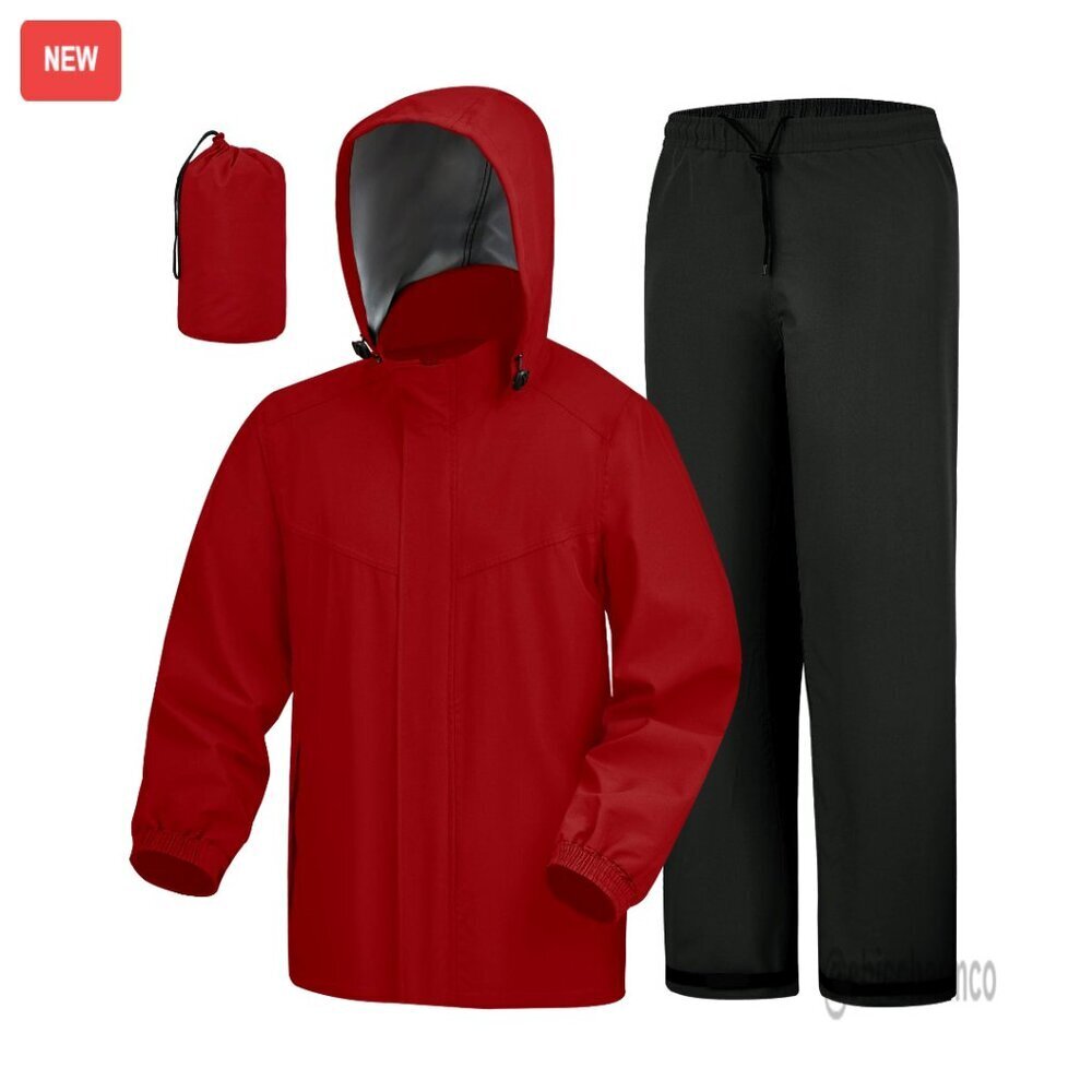 Waterproof Rain Suit Hooded Jacket Pants Lightweight Packable Hiking Gear